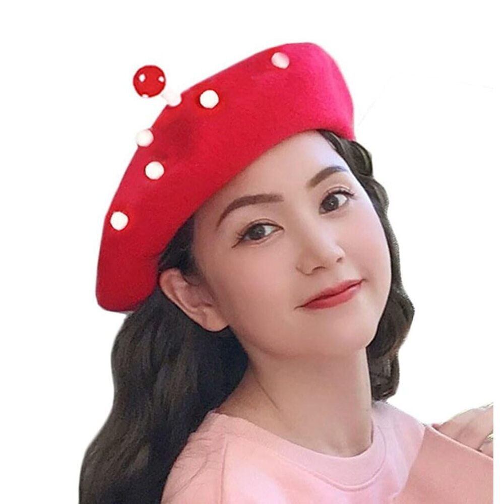 3452 Women Mushroom Beret Wool French Beanie Hat Artist Painter Hats Costume